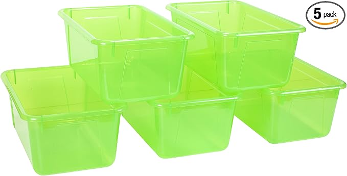 Storex Small Cubby Bins – Plastic Storage Containers for Classroom, 12.2 x 7.8 x 5.1 inches, Candy Green, 5-Pack (62477A05C)