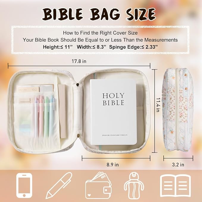 Bible Cover Case for Women,Bible Tote Bag Large Quilted Bible Cover with Durable Handle Carrying Case for Girls Bible Study Supplies Accessories,Christmas Christian Gifts for Women (Spliced Flower)