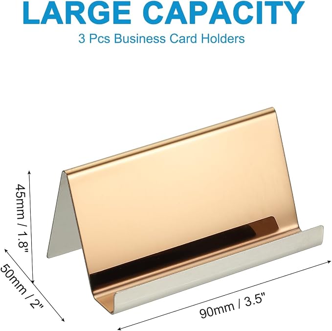 PATIKIL Business Card Holder for Desk, 3Pcs Business Card Holders Stainless Steel Card Stand Organizer Cards Display for Office Exhibition, Rose Gold