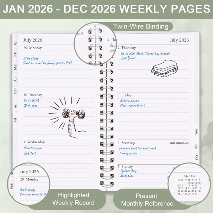 2026 Pocket Planner/Calendar - January 2026 - December 2026, A6 Weekly & Monthly Organizer Notebook & Journal to Track Goals, Easy to Organize Your Daily Life, 3.75" x 6.75", Green