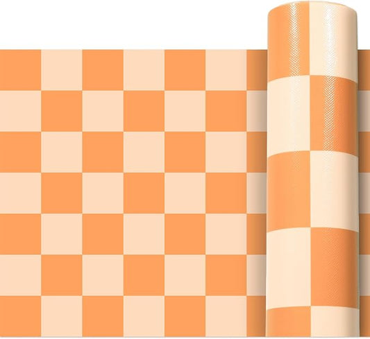 Hippie Orange Checked Bulletin Board Roll Reusable Waterproof Erasable Orange Non-Woven Fabric Bulletin Board Roll Wrinkle Resistant Background Poster for Classroom Decor Wrap DIY Crafts 15.7" x 40ft