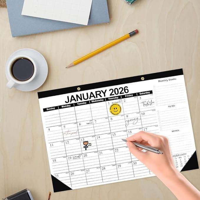 Desk Calendar 2026, Wall Desktop Calendars 2026-2027, 18 Month from Jan 2026 - Jun 2027 Large Desk Calendar 17x12 IN, Black Calendars Months Planner Organizer for Home Office Teacher School Supplies