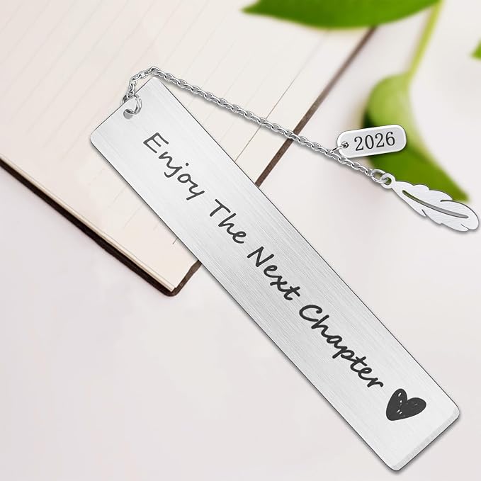 FunisFun Appreciation Gifts for Teachers, Enjoy The Next Charpter 2026 Metal Bookmark for Reading Lovers Writers Friends Coworker Teens, Book Accessories for Christmas New Year Graduation