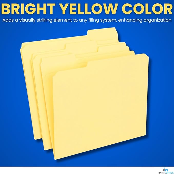 1InTheOffice Yellow Folders, File Folders Letter Size, Filling Folder, Top Tab, 1/3 Cut Assorted Tab, 100 Pack