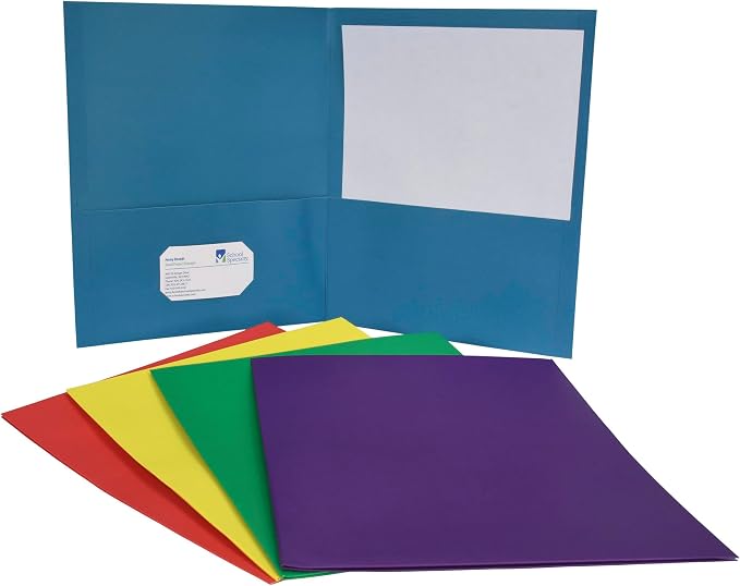 School Smart 2-Pocket Folders, Assorted Colors, Pack of 25 - 084900