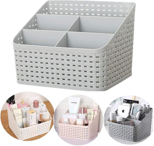 Plastic Desk Organizer, 5 Compartments Storage Organizer Utility Tote Caddy Holder Desktop Container Dividers for Home School Office Supplies (Grey)