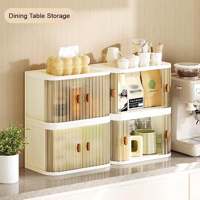 Desktop Storage Box, Foldable and Assembly-Free, Sliding Door Design, Ideal for Cosmetics Organization, Office Desk Storage, and Kitchen Storage