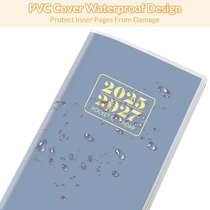 Pocket Calendar 2025-2027, Monthly Purse Planner (6.7" x 3.7") Runs from July 2025 to December 2027, Solid Blue Pocket Calendar with PVC Cover for Planning, Organizing, and Office Use