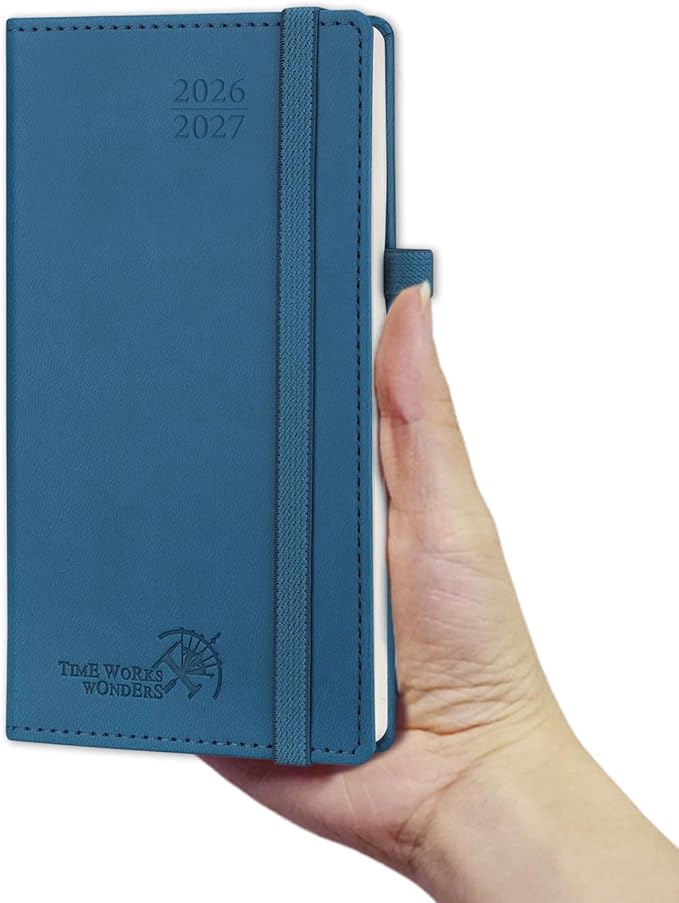 POPRUN Pocket Planner 2026-2027, Slim Size-3.5" x 6.5", 17 Month (Aug 2026 - Dec 2027) Academic Pocket Calendar for Purse, Small Weekly Appointment Book with Vegan Leather Hardcover - Night Sky Blue