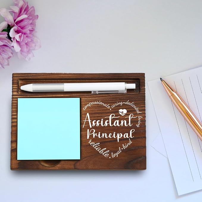 Wooden Sticky Note Holder for Assistant Principals, Motivational Quote Gift, Office Desk Organizer for Educators, 16.5 x 12 x 1.5 cm,LQQ10