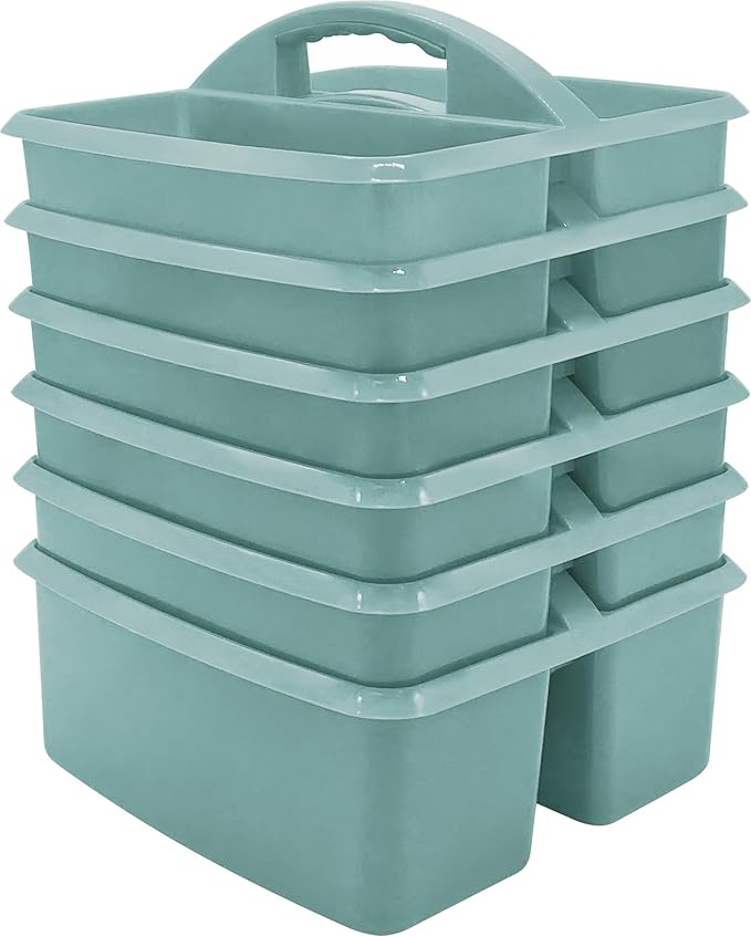 Teacher Created Resources Calming Blue Portable Plastic Storage Caddy 6-Pack for Classrooms, Kids Room, and Office Organization, 3 Compartments