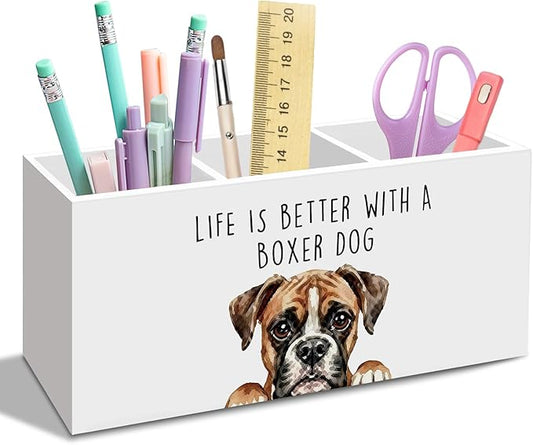 Boxer Dog Gifts Pen Pencil Holder for Desk, Funny Boxers Dog Gift Office Desk Accessories, Life Is Better with a Boxer Dogs Pen Holders Organizer for Women Bathroom Decor