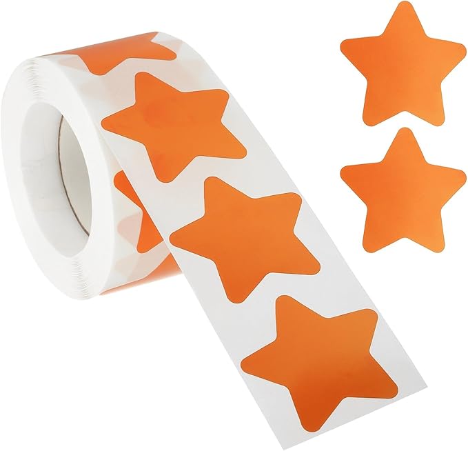 PATIKIL Star Stickers Roll 1.5", 500 Pcs Self-Adhesive Reward Stickers for Classroom Teacher Supplies and DIY Craft, Orange