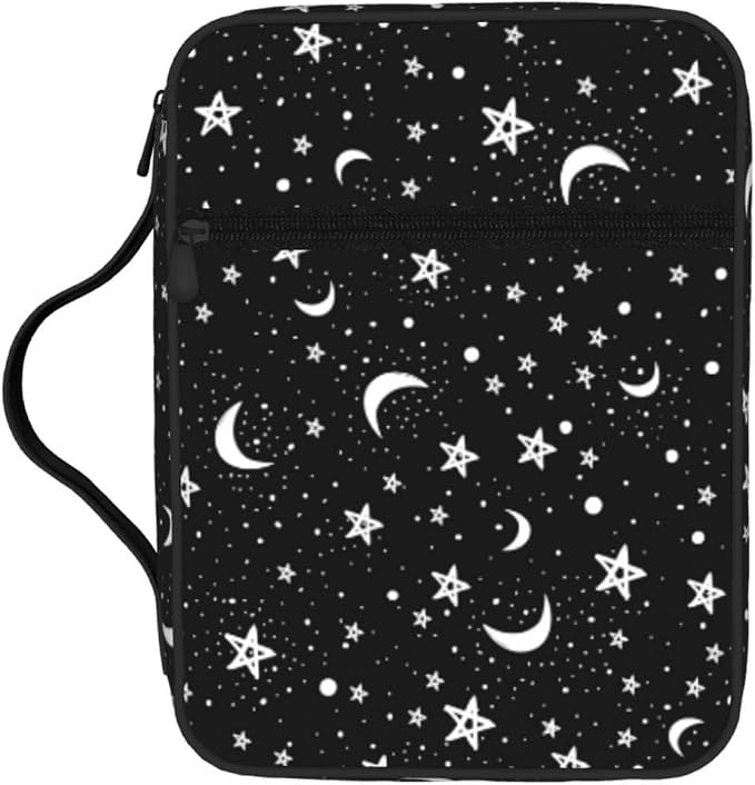 Black and White Moon Star Bible Cover Case Carrying Book Protector Case Bible Study Supplies Accessories Holder Case Christian Gift for Women Men