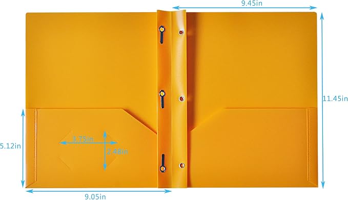 Seashell 12 Pack 2 Pocket Folders with Prongs, Plastic 3 Hole Punched Folder with Two Pockets, Letter Size, Heavy Duty, Assorted Colors, for Office and Classroom Use