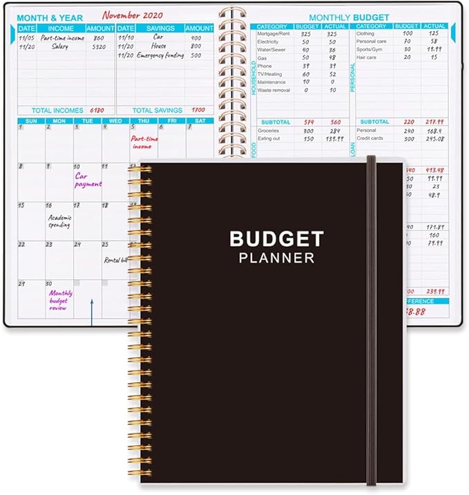 Budget Planner - Monthly Budget Book with Expense Tracker Notebook, Undated 12 Month Bill Organizer & Finance Planner to Manage Your Money, Account Book with Colorful Tabs, 8" x 9.5", Black