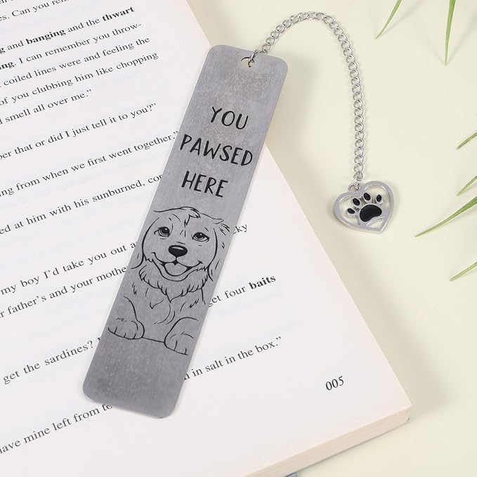 Dog Bookmark for Reading Women, Cute Dog Mom Gifts Funny Metal Dog Book Mark You Pawsed Here Bookmark Doggy Lovers Dogs Themed Gift for Owners Men Women Bookworm (Golden Retriever)