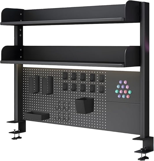 Clamp On Desk Organizer Shelf, Desk Pegboard, Computer Desk Accessories for Office, Privacy Panel for Gaming Desk, Clamp-on Desktop Shelving System,Black (23.6in)