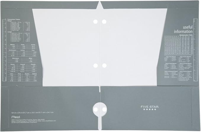 Five Star 4 Pocket Folder, 2 Pocket Folder Plus 2 Additional Pockets, Gray (72103)