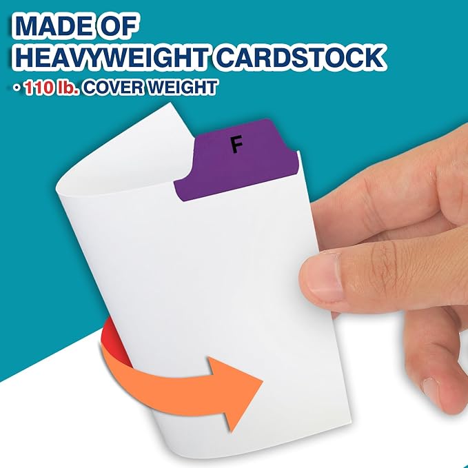 Chell 4x6 Index Card Dividers, Heavyweight A-Z Tabbed Guides, 110 lb. Cover Weight, with Blank Stickers, 1 Set