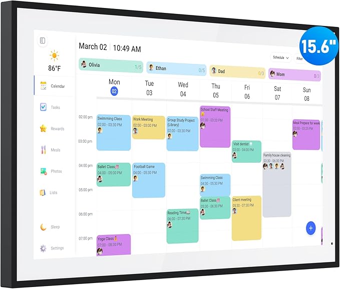 Digital Calendar, 15.6 Inch Wall Planner Electronic Calendar & Chore Chart, Smart Touchscreen Interactive Display for Family Schedules, Great for Organizing Your Routines, Wall & Desk Mountable
