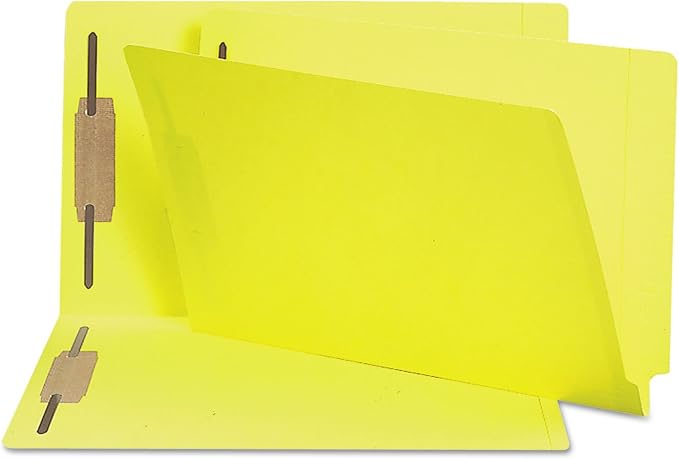 Smead End Tab Fastener File Folder, Shelf-Master® Reinforced Straight-Cut Tab, 2 Fasteners, Legal Size, Yellow, 50 per Box (28940)