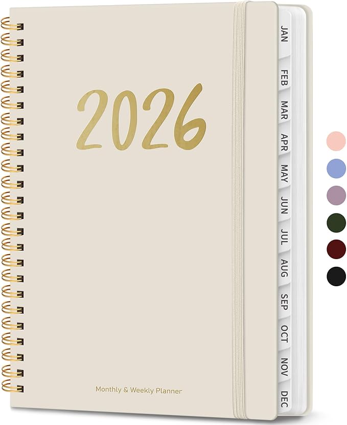 2026 Planner - Weekly and Monthly Planner, January 2026 to December 2026, Spiral Bound 2026 Calendar Planner Book, Inner Pocket, Perfect for Office Home School Supplies - A5 (6.3" x 8.5"), Beige