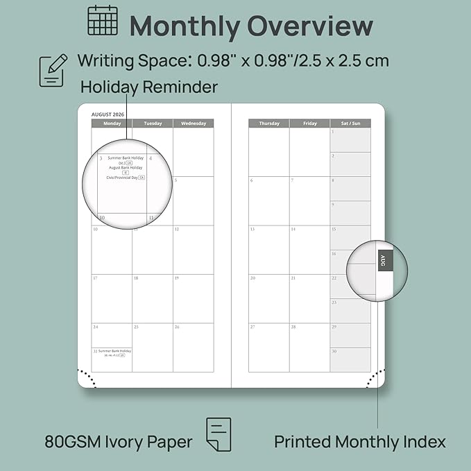 POPRUN Pocket Planner 2026-2027, Slim Size-3.5" x 6.5", 17 Month (Aug 2026 - Dec 2027) Academic Pocket Calendar for Purse, Small Weekly Appointment Book with Vegan Leather Hardcover - Black