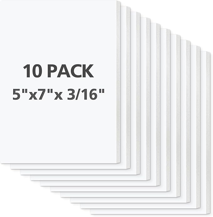 Mat Board Center Premium White Foam Core Board - 5x7 Inches, 3/16 Thick - 10 Pack, Acid-Free - Ideal for Mounting, Crafts, Art, and Presentations