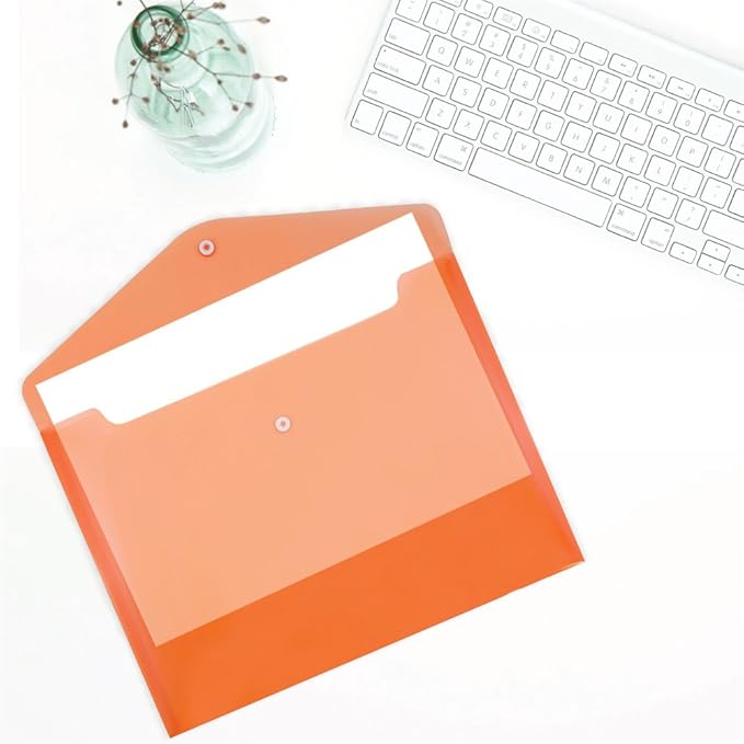 JAM PAPER Plastic Envelopes with Snap Closure - Letter Booklet - 9 3/4 x 13 - Orange - 12/Pack