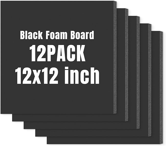 Golden State Art Foam Board 12x12-12 Pack - 1/8" Thick Black Poster Board Acid Free Foamboard for Paintings Prints, Art, Display, Crafts, Presentation and Projects