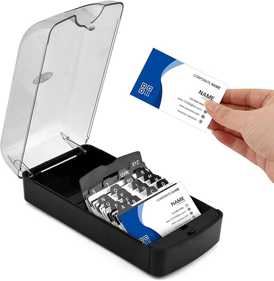 Business Card Box, Lightweight Desk Organizer with Clear Lid Storage up to 350 Cards Credit Cards Holder File Box Storage for Tabletop Office (2)