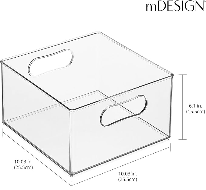 mDesign Deep Plastic Stackable Storage Organizer Container Bin, Office Organization for Filing Cabinet, Cupboard, Shelves, and Desk - Holds Notepads, Pens, Pencils - Ligne Collection, 6 Pack, Clear
