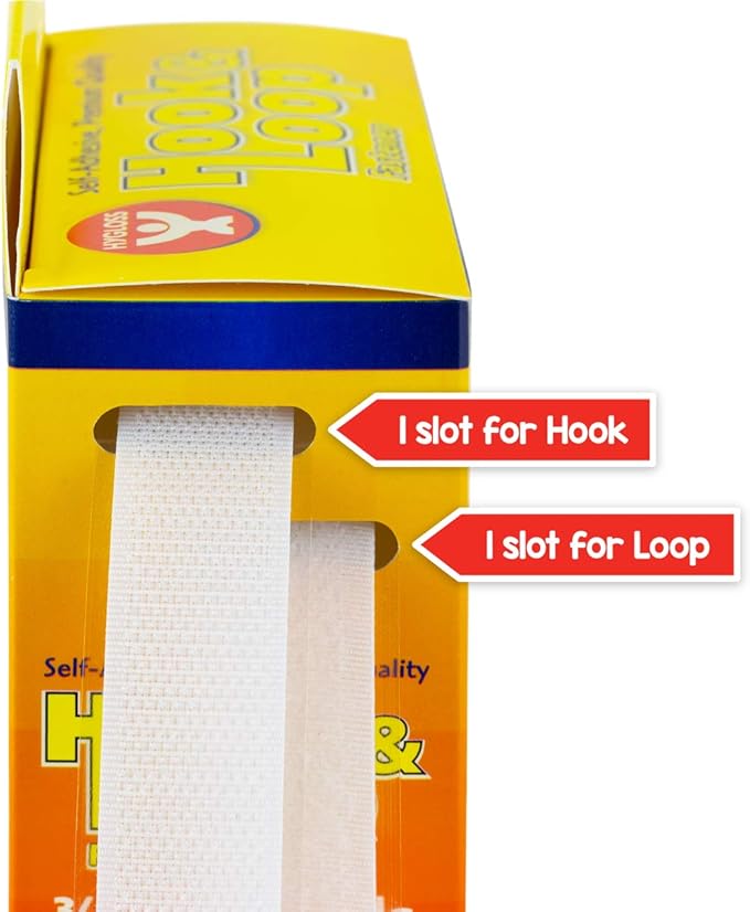 Hygloss Products Self Adhesive Strips - 15 Feet x 3/4 Inch Hook and Loop Fastener Sticky Back Tape With Dispenser, White