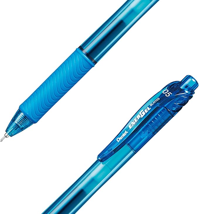 Pentel EnerGel-X Retractable Liquid Gel Pen (0.5mm) Needle Tip, Fine Line, Sky Blue Ink, Box of 12 (BLN105-S)