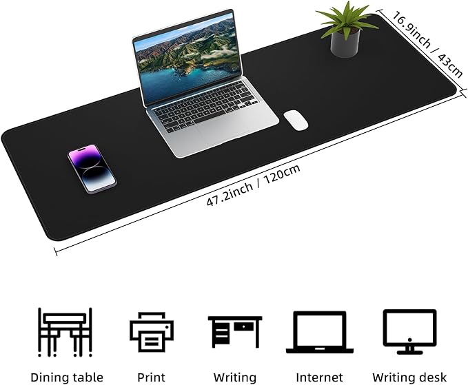 AFIING Large Desk Mat, 47" x 17", Black | Dual-Sided Natural Cork & PU Leather, Non-Slip, Waterproof, For Office, Home & Gaming
