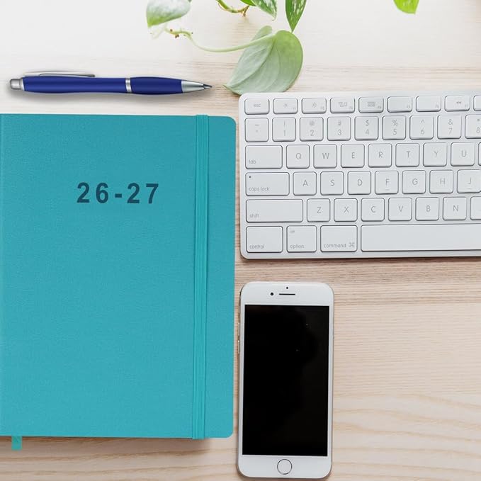 26-27 Academic Planner - Weekly and Monthly Planner, Jul 2026 - Jun 2027, Vegan Leather Cover, Elastic Closure, 7”x9.25”, Teal