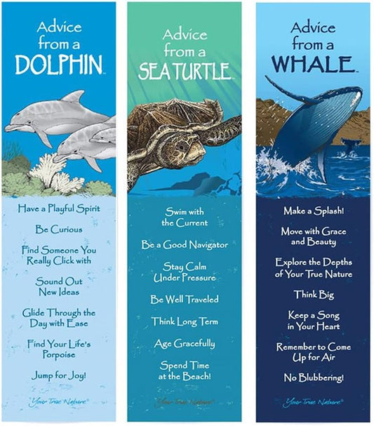 Advice 3 Bookmark Ocean Friends Set, Laminated with Glossy Finish, Printed on Recycled Paper, Dolphin, Sea Turtle, Whale (AMBM-OCFRIEND)