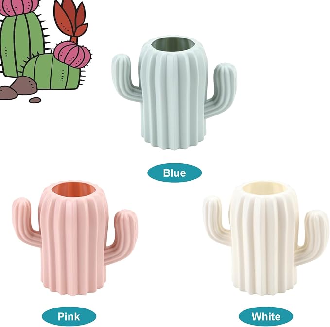 Ragyzity Cactus Pen Holder - Creative Container Stationery Storage Box, Desktop Supplies, Cosmetic Makeup Brush Holder for Student (Beige)