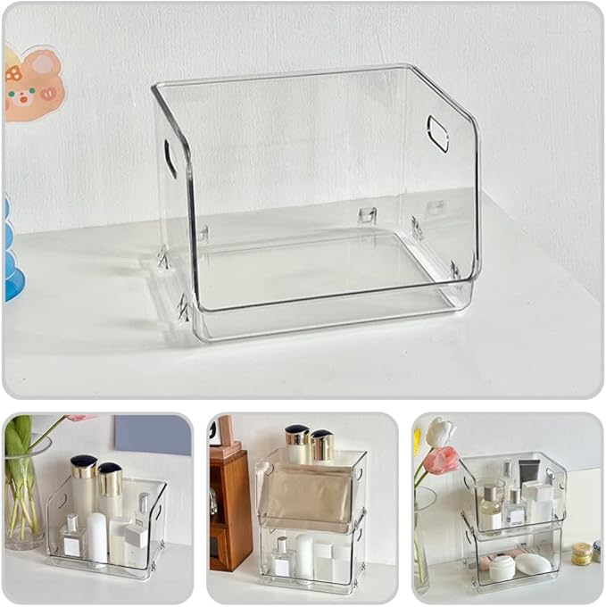 Storage Bins 2pcs Acrylic Desk Organizer Clear Office Desktop Accessories Stationery Pen Organizer for Desk Home Art Stationery Office Supplies Stackable Storage Bins