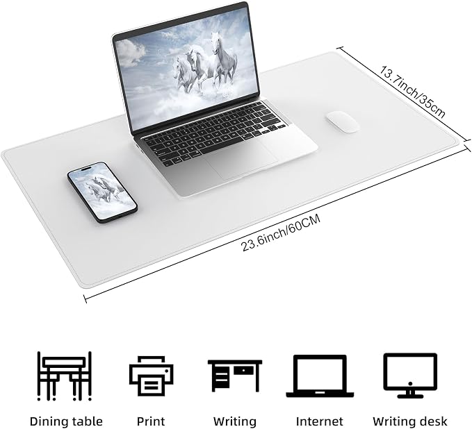 AFIING Cork Desk Mat 23.6 x 13.7, Dual-Sided Cork & PU Leather Desk Pad, Waterproof Non-Slip Desk Protector for Home Office, Study Desk & Minimalist Workspace White