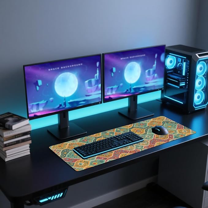 Boho Desk Mat Gaming Mouse Pad Floral Paisley Vintage Retro Carpet Mousepad Computer Keyboard Pad Mouse Mat Laptop Mat 31.5 x 11.8 Mouse Pads for Desk Home Office Gaming