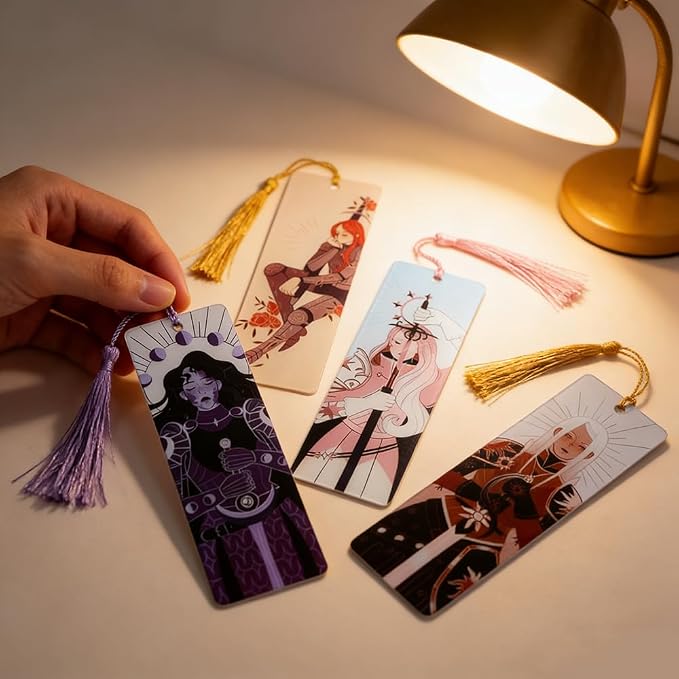 4Pcs Dark Fantasy Bookmarks Set, Royal Knight Princess Book Marks with Tassels, Perfect Gifts for Teens & Bookworms (4PCS-Double-Sided)