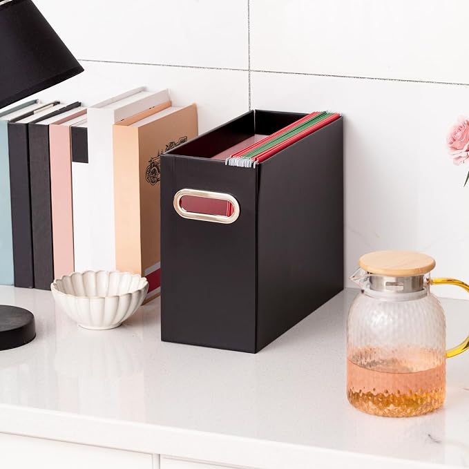 Jutom File Organizer, 8 Packs Cardboard File Storage Folder Letter Size Portable Desktop Holder Collapsible Hanging Folders Box with Handle Magazine Book Storage Filing Box for Home Office(Black)