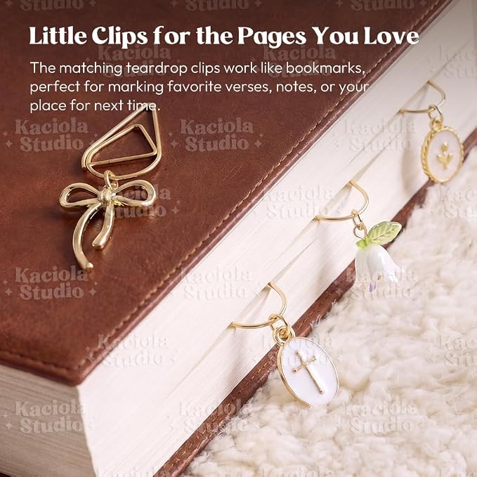 Kaciola Bible Charms Chain with 4PCS Planner Charms for Bible Study, Book Spine Bookmark, Journal Accessory, Unique Faith Jewelry Gift for Women (SJ-01)