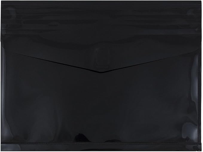 JAM PAPER Plastic Expansion Envelopes with Hook & Loop Closure - Letter Booklet - 9 3/4 x 13 with 2 Inch Expansion - Black - 12/Pack