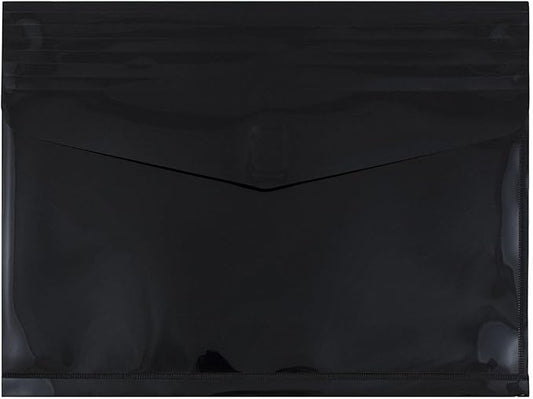 JAM PAPER Plastic Expansion Envelopes with Hook & Loop Closure - Letter Booklet - 9 3/4 x 13 with 2 Inch Expansion - Black - 12/Pack