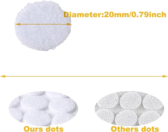 1000pcs Loop Side Adhesive Tapes Sticky Back Dots, 3/4" Diameter, White