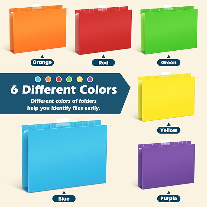 V-Opitos 24 Pack 1 Inch Expansion Hanging File Folders, Letter Size Hanging Folders with 1/5-Cut Adjustable Tab, Extra Capacity Hanging File Folders, Ideal School Classroom, Office Supplies