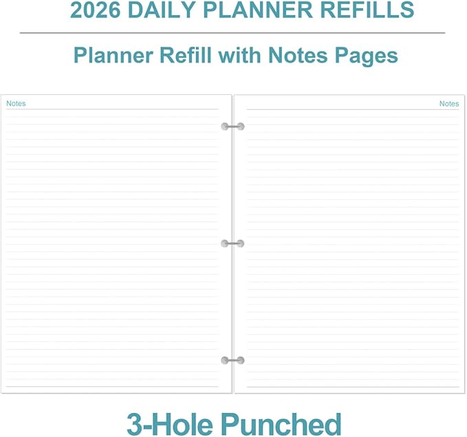 2026 Planner Refill - One Page Per Day, 3-Hole Daily ＆ Monthly Planner Refills, January 2026-December 2026, Prioritized, To-Do List, Notes, Appointment Schedule, Folio Size, 8.5" x 11"
